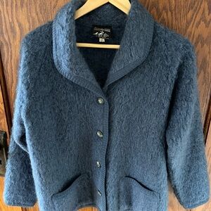 Vintage Maban Scotland Chunky Mohair Blue Wool Cardigan Sweater Sz 40 MEDIUM VGC